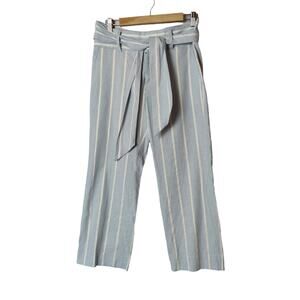 Banana Republic Women's Sz 4 Blue White Linen Blend Logan Cropped Trouser Pants